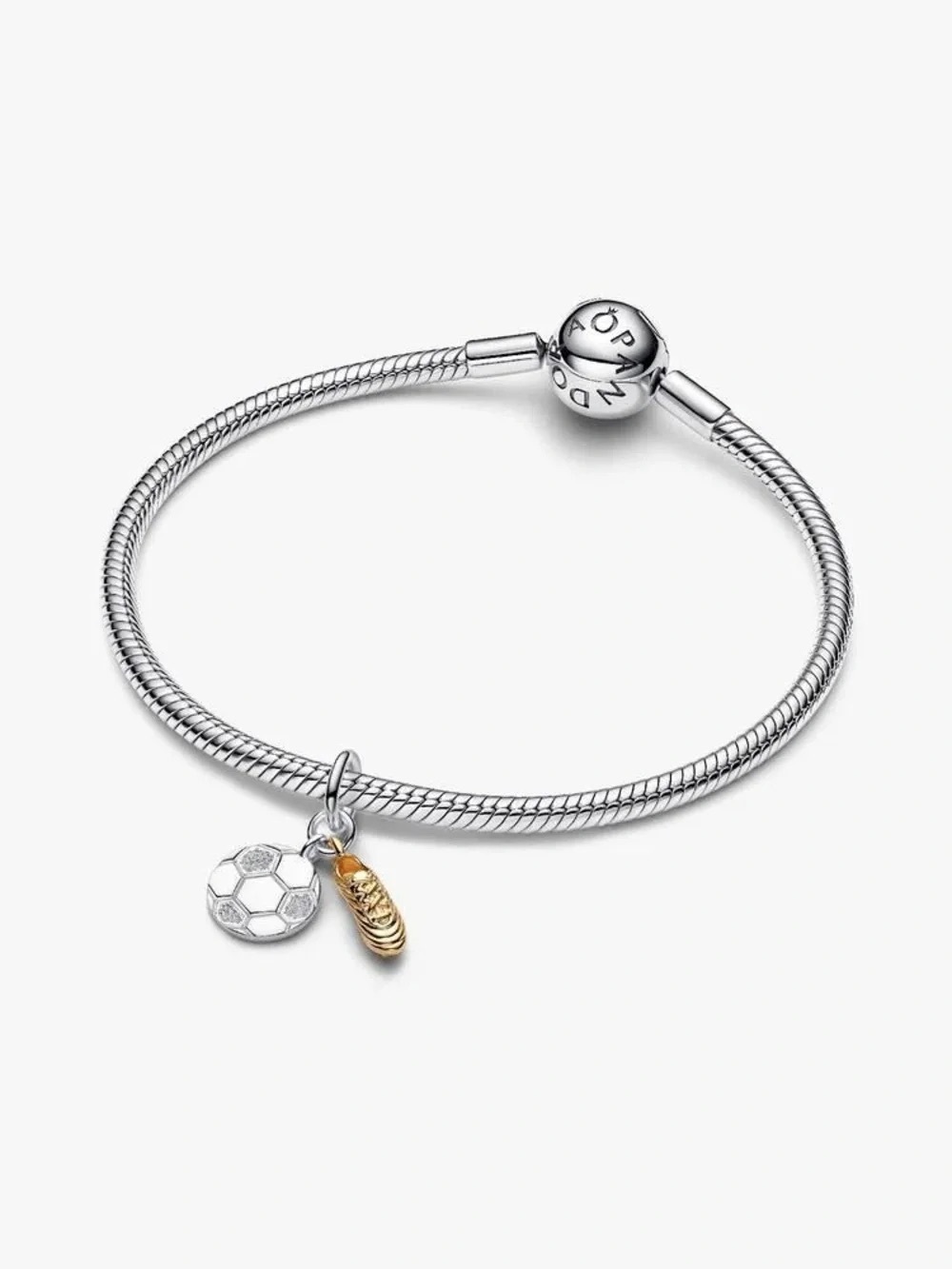 Pandora Two-Tone Soccer Charm Bracelet in Silver and Gold